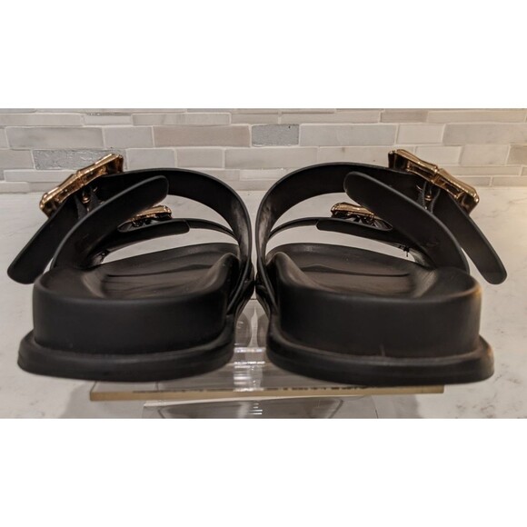 Women's JASON WU Marzan Luxe Black Leather Gold Buckles Slides Sandals 7.5 - Picture 5 of 11